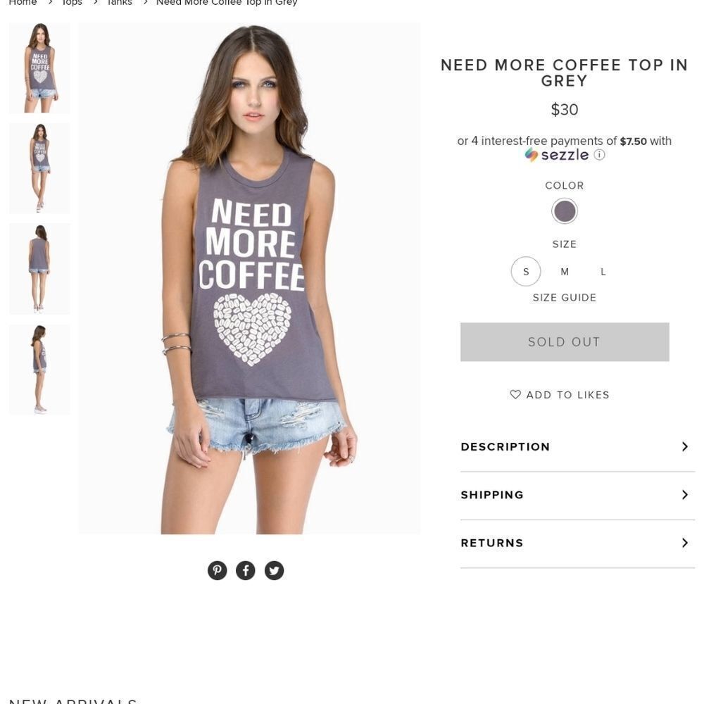 TOBI "NEED MORE COFFEE" TANK TOP IN GRAY